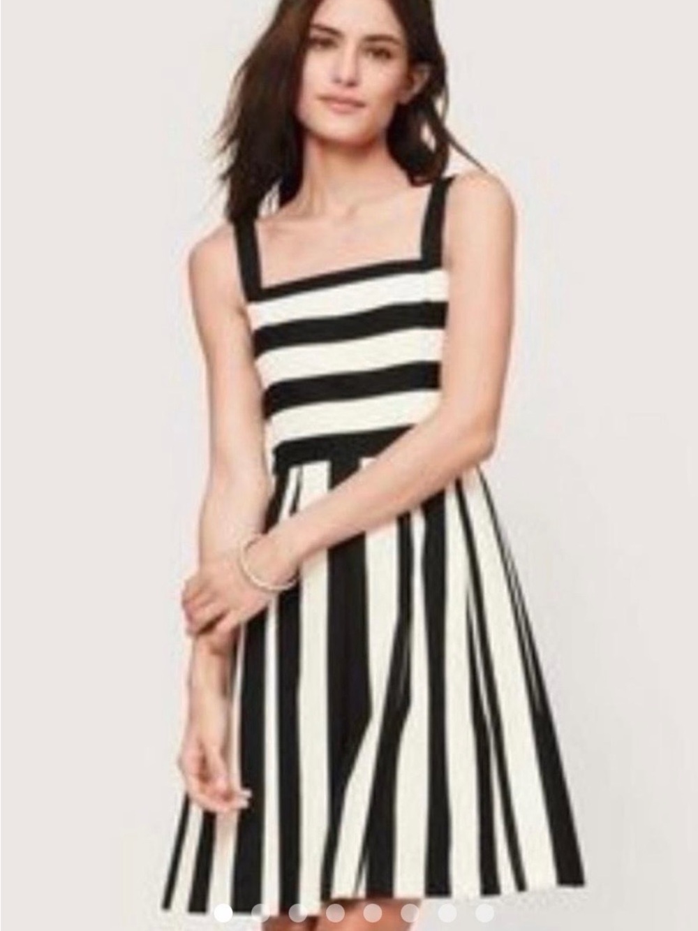 LOFT Black & White Striped Line Square-Neck Mini Dress 0243